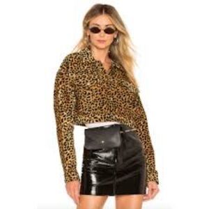 Kiko Leopard Print Corduroy Button Down Crop Jacket, Size M/L